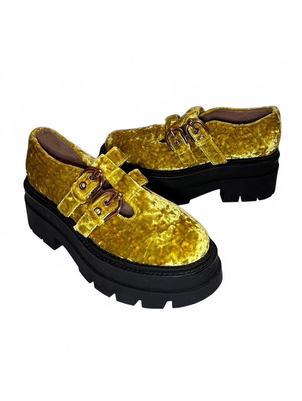 Circus NY by Sam Edelman Bryce Yellow Velvet Platform Mary Jane Shoes Size 7.5